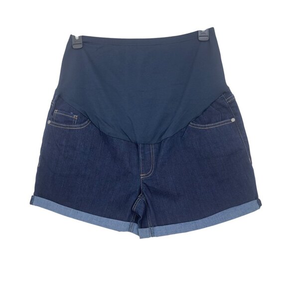Time And Tru Womens Maternity Dark Blue Denim Shorts Size L Stretch High Pannel - Picture 10 of 10